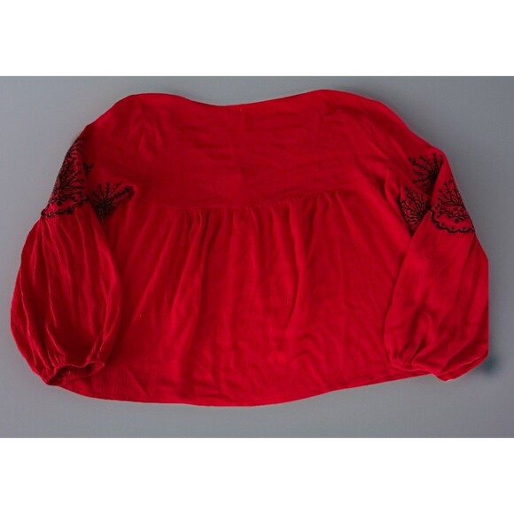 Mi Ami Gauzy Red Boho Top Red With Black Embroidered Balloon Sleeve Size Small - Picture 2 of 8